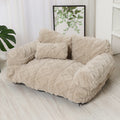 Cama sofá para perro en beige, con respaldo y dos reposabrazos