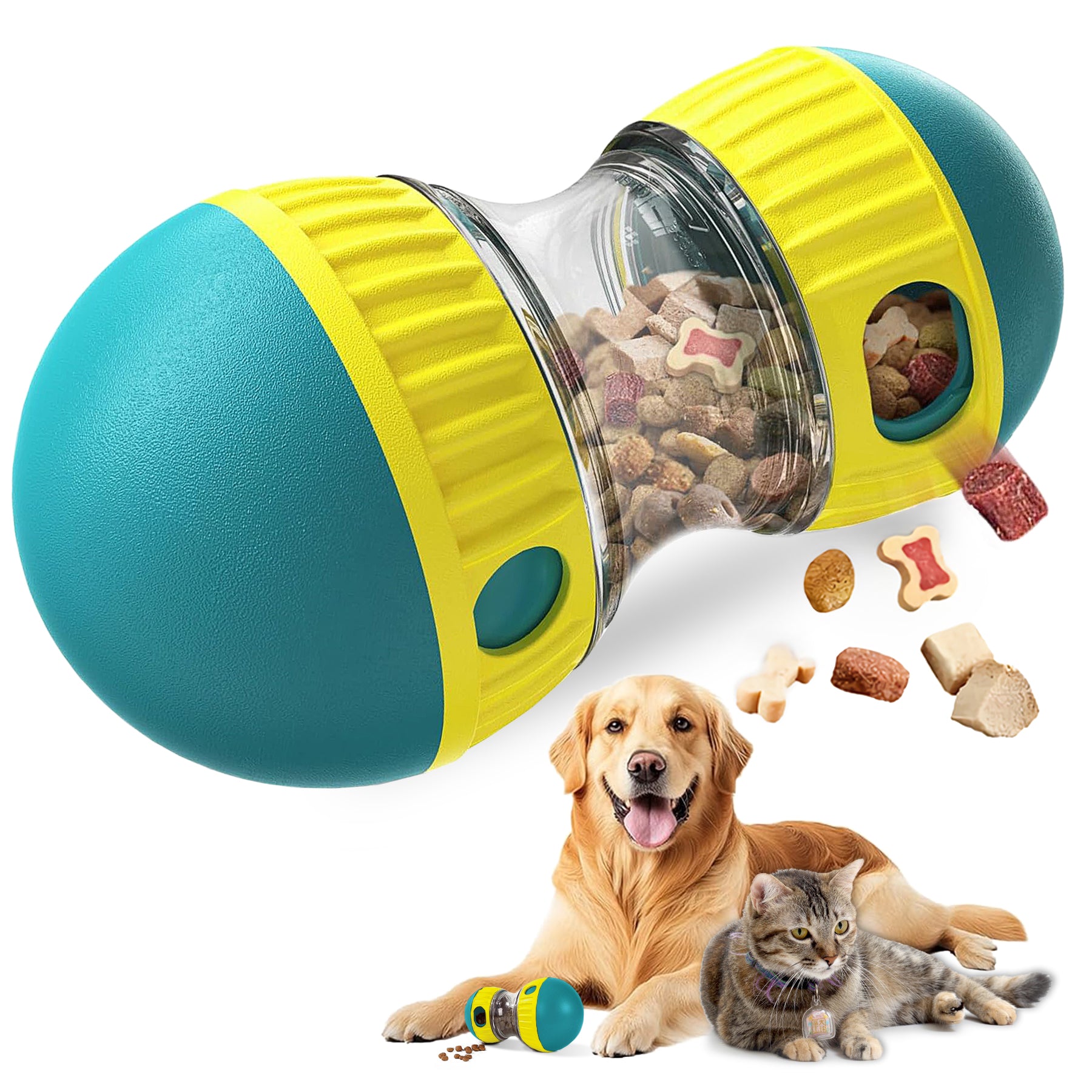 Perro jugando con la bola dispensadora de premios