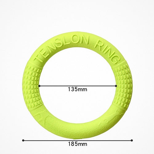 Anilla flotante verde con sus medidas: 18,5 cm por fuera y 13,5 cm de hueco