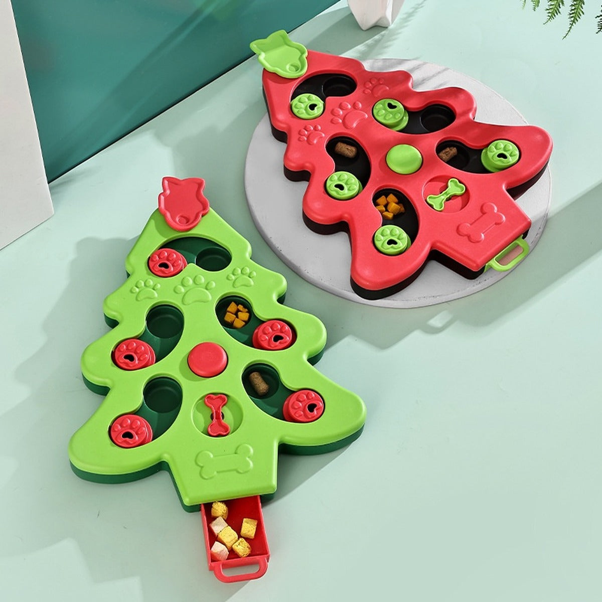 Comedero puzzle árbol de Navidad en verde y rojo