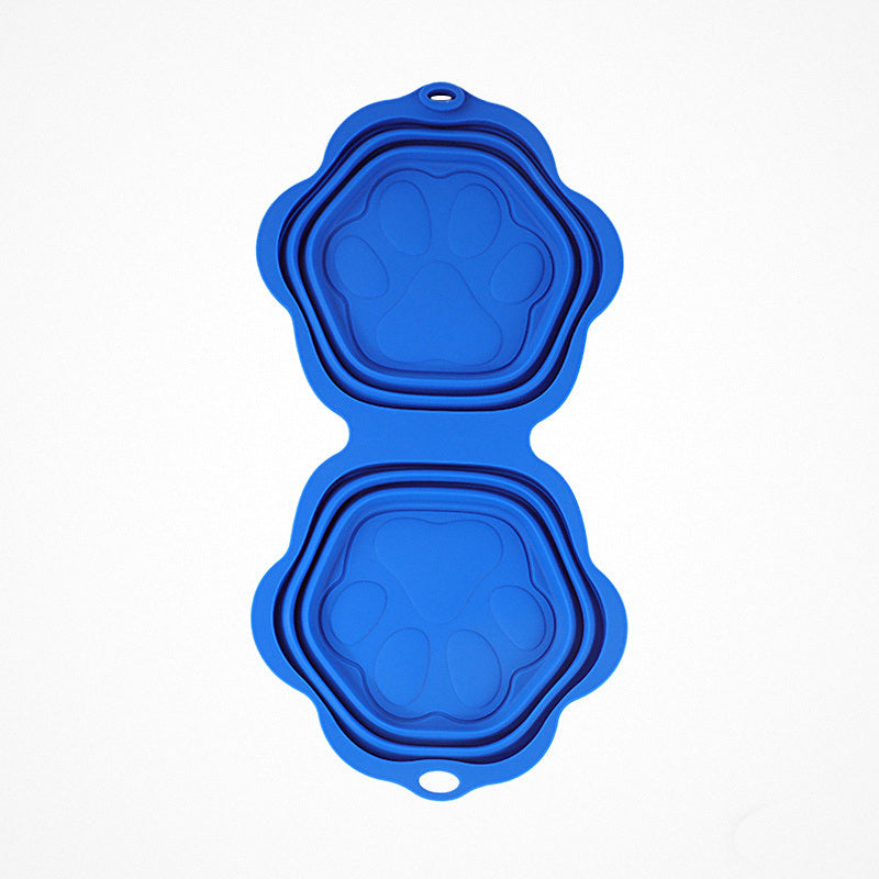 Comedero plegable azul de dos cuencos, plegado