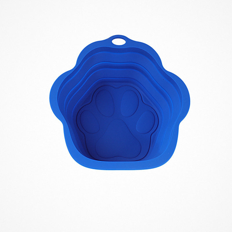Comedero plegable azul de un cuenco, abierto
