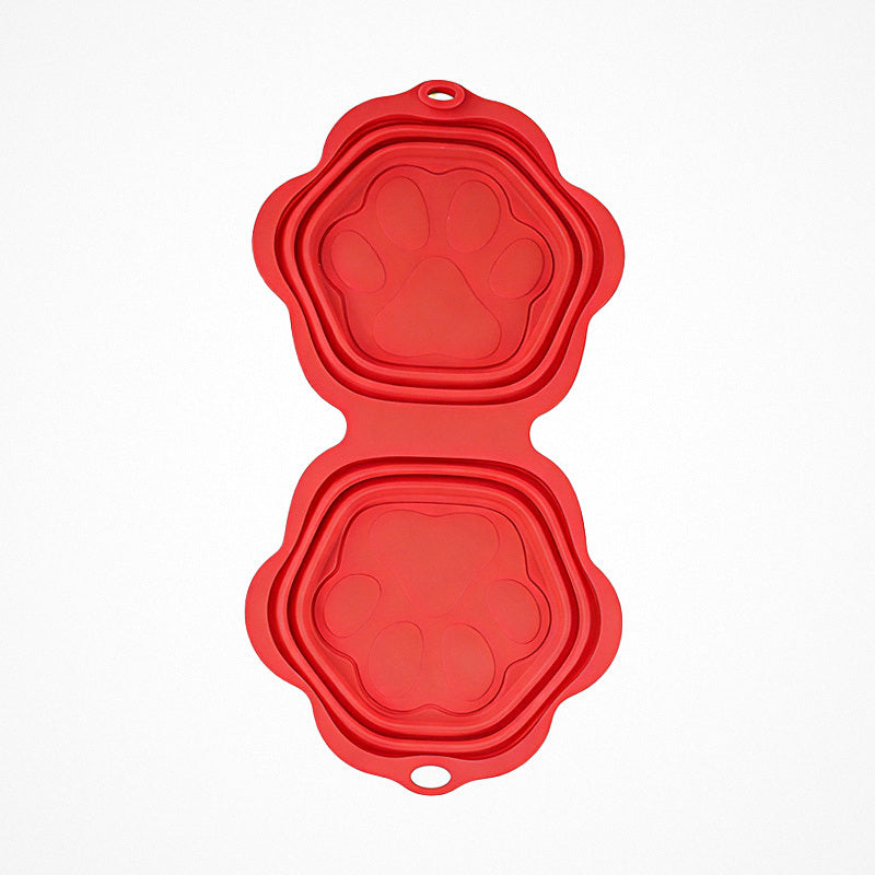 Comedero plegable rojo de dos cuencos, plegado