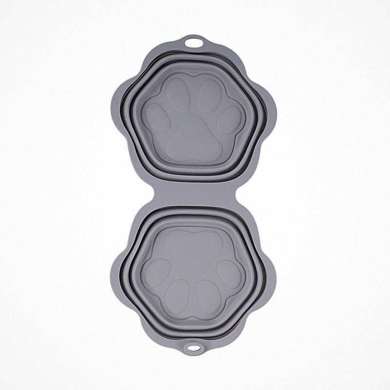 Comedero plegable gris de dos cuencos, plegado