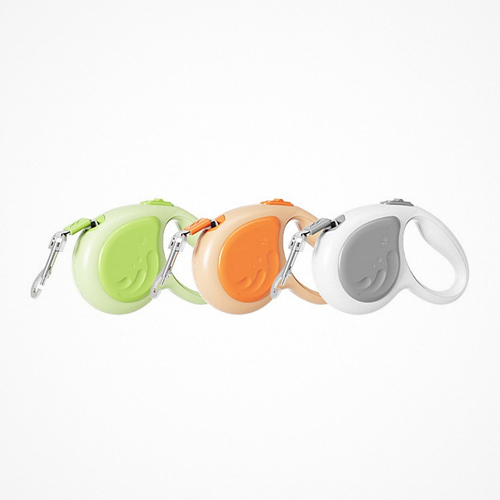 Los tres colores de la correa extensible: verde, naranja y gris