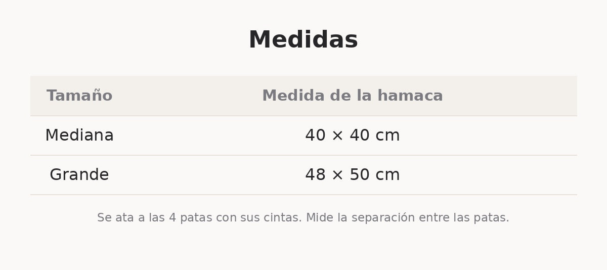Medidas de la hamaca para silla: 40 × 40 y 48 × 50 cm