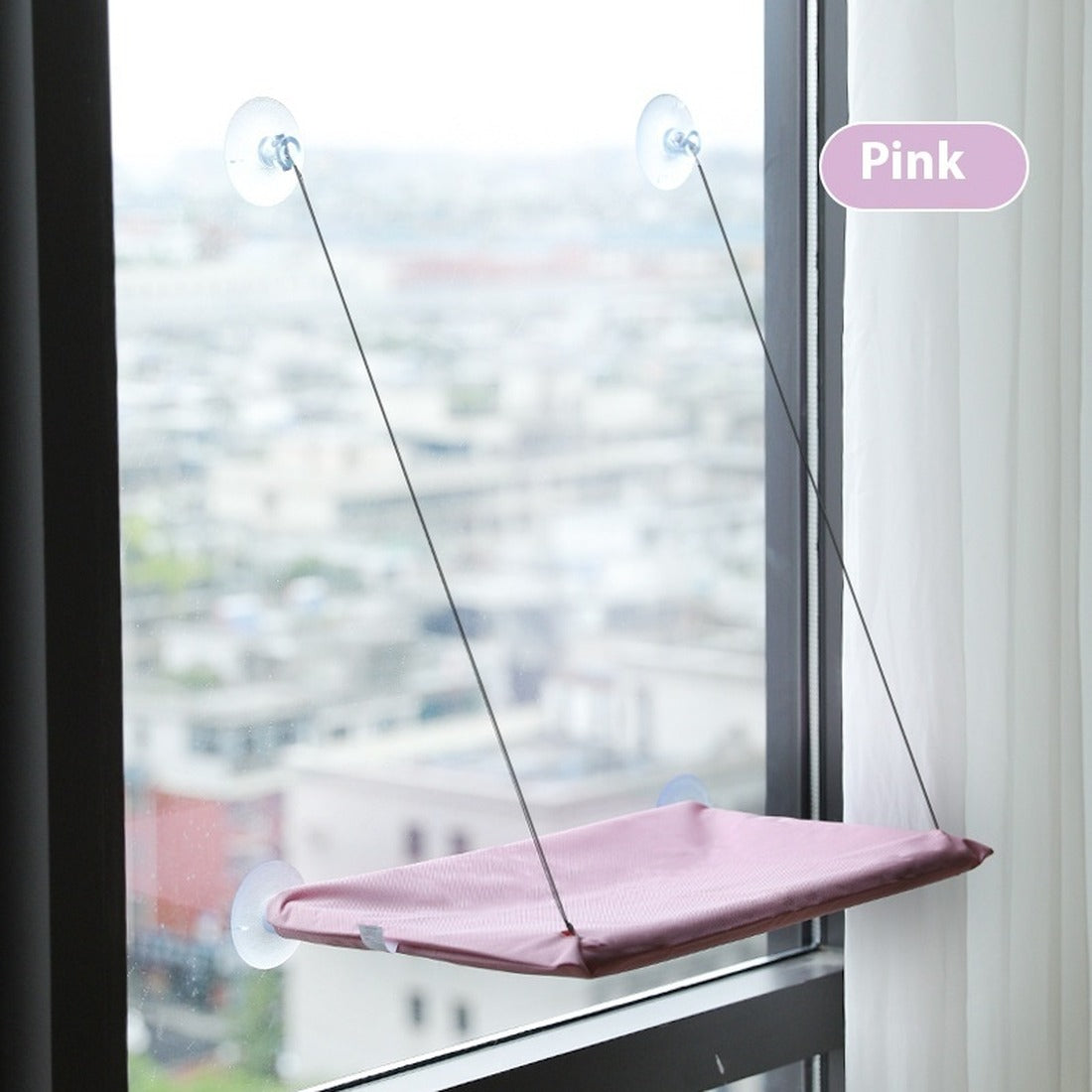 Hamaca de ventana para gato en color rosa