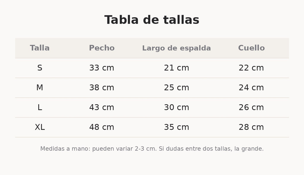 Tabla de tallas del jersey de reno en centímetros