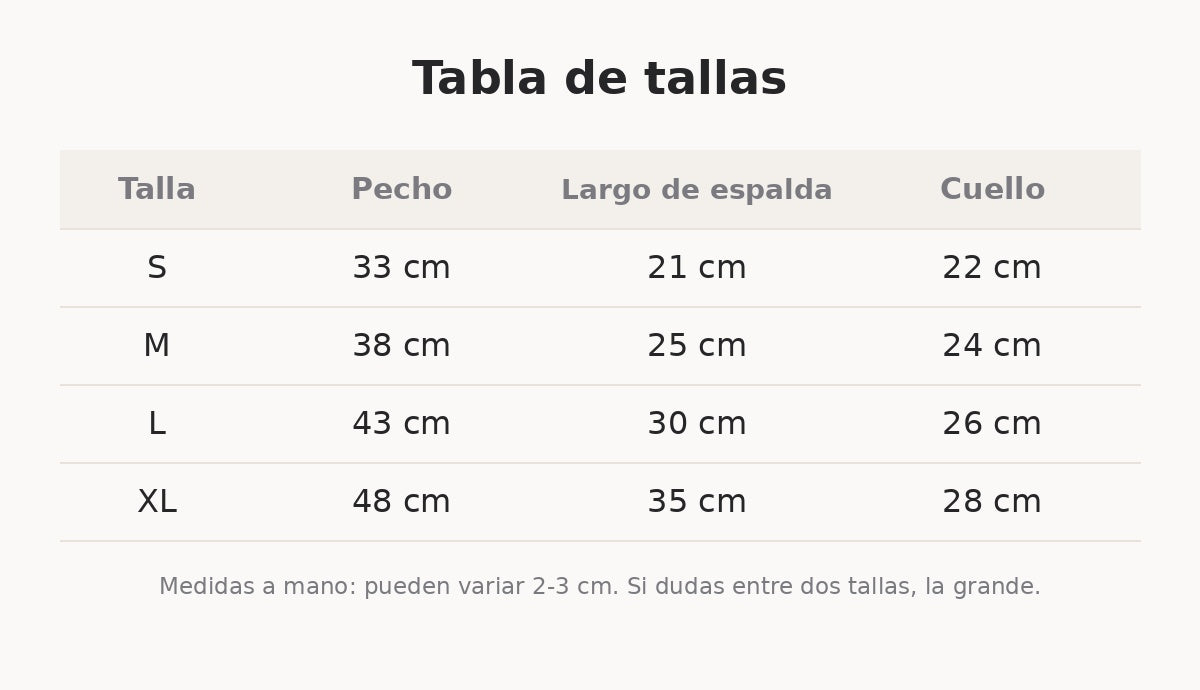 Tabla de tallas del jersey de reno en centímetros