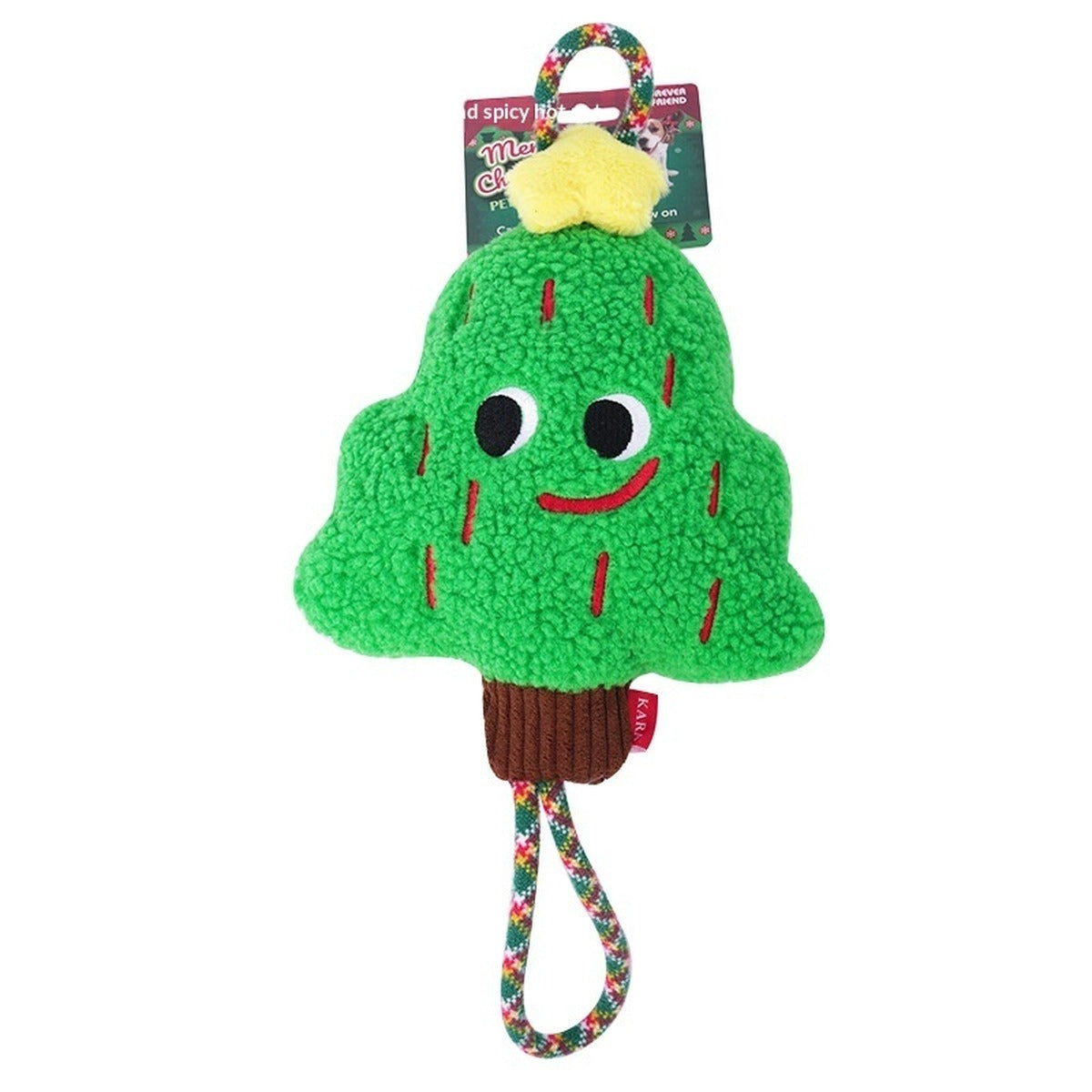 Mordedor de peluche de abeto verde con cuerda